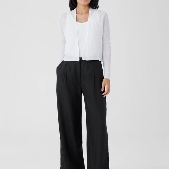 Eileen Fisher Organic Linen Cotton Airy Tuck Cropped White Cardigan Size SP - Picture 2 of 8